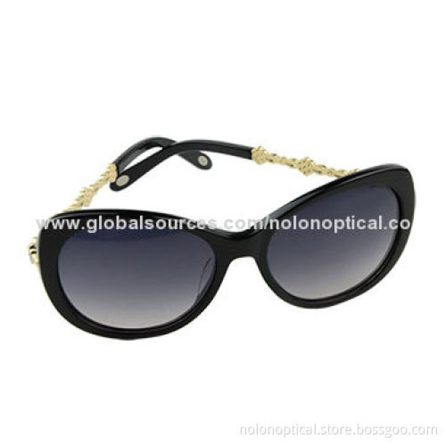 Cat eye fashion acetate sunglasses with metal decoration